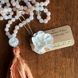 "Heart & Soul Healer": Handmade Morganite, Quartz, Crack Crystal, Agate Mala